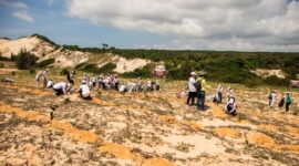 Sejumlah relawan muda membenamkan bibit pohon bakau ke dalam lumpur pesisir sebagai aksi nyata menjaga kelestarian lingkungan laut dan mencegah abrasi.